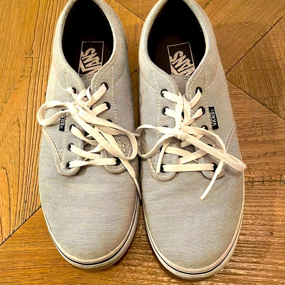 Blue and white striped VANS sneakers